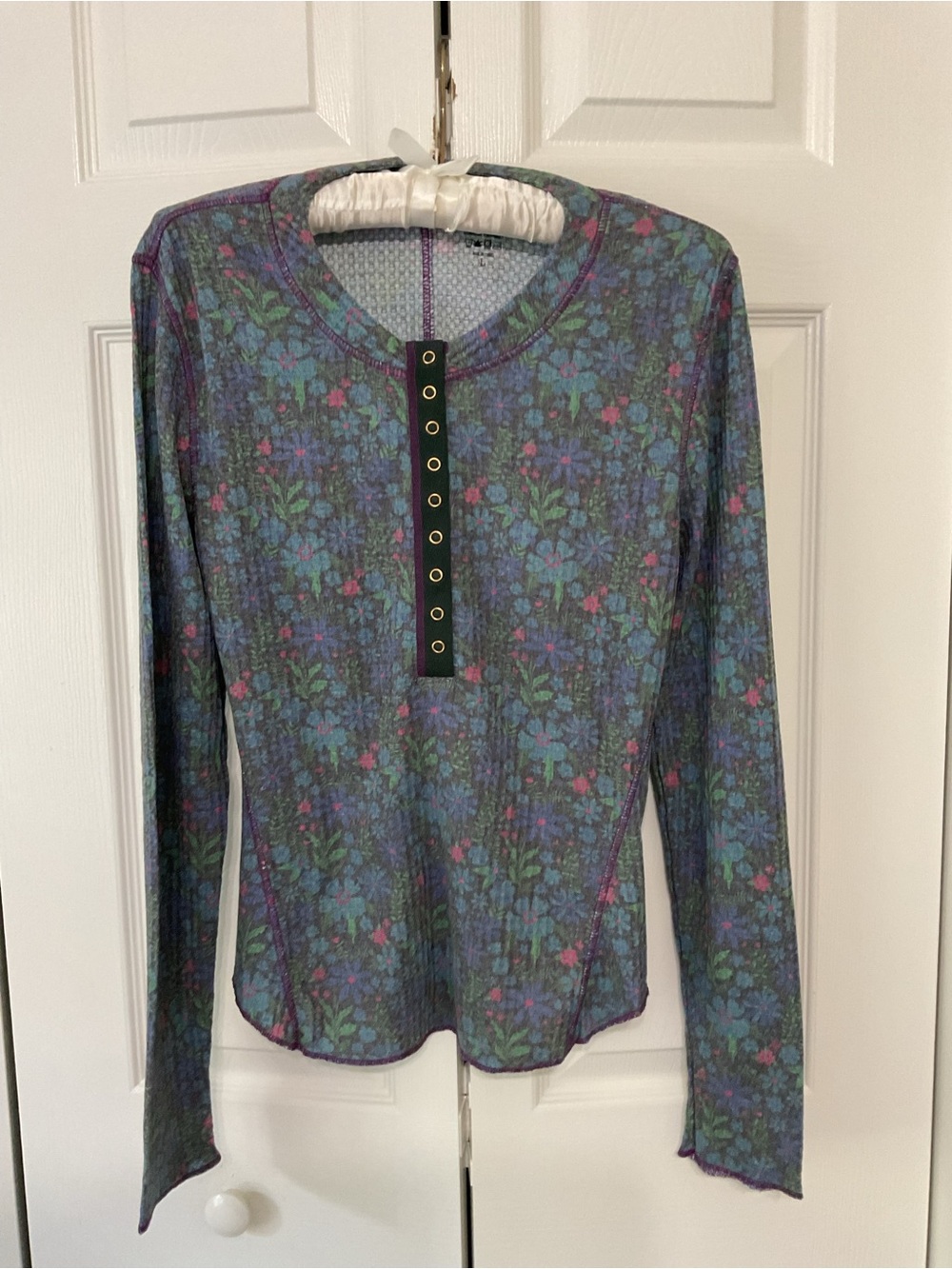 Natural Life  Floral Long-Sleeve Henley Top - Purple/Blue